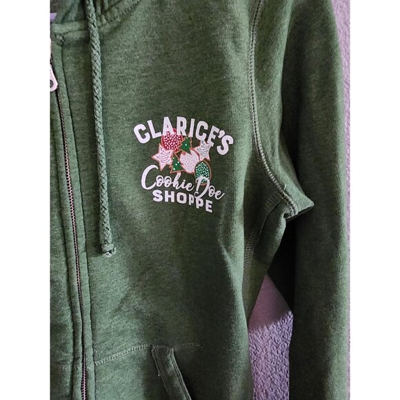 Clarices Cookie Doe Shoppe Green Womens Zip-Up Hooded Jacket Small Rudolph - Picture 3 of 9
